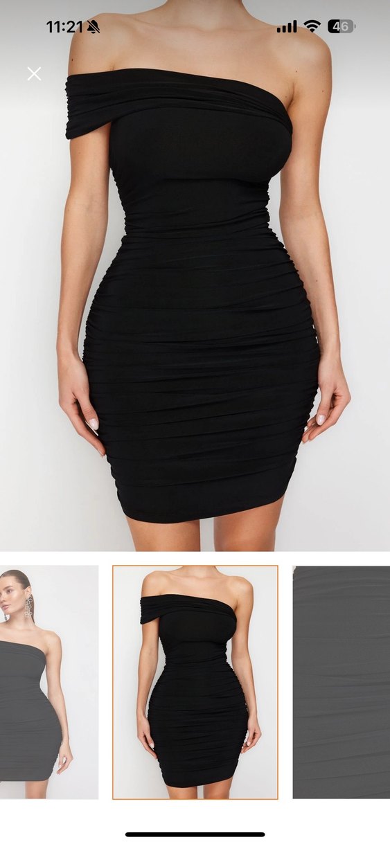 Siyah Straplez Drapeli Mini Elbise - Görsel 4