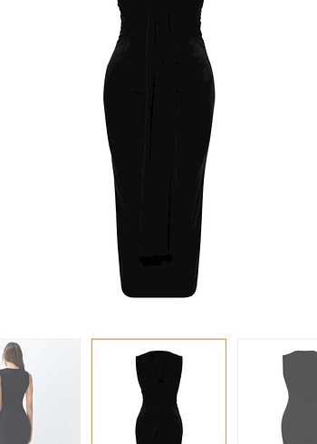 Siyah Drapeli Uzun Askılı Kadın Elbise - Görsel 6