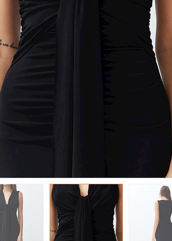 Siyah Drapeli Uzun Askılı Kadın Elbise - Görsel 4