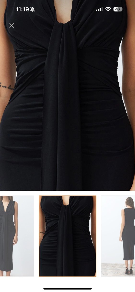 Siyah Drapeli Uzun Askılı Kadın Elbise - Görsel 4