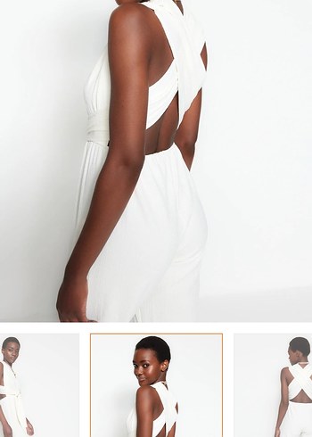 Kırık beyaz Tulum, V Yaka, Kolsuz - Görsel 3