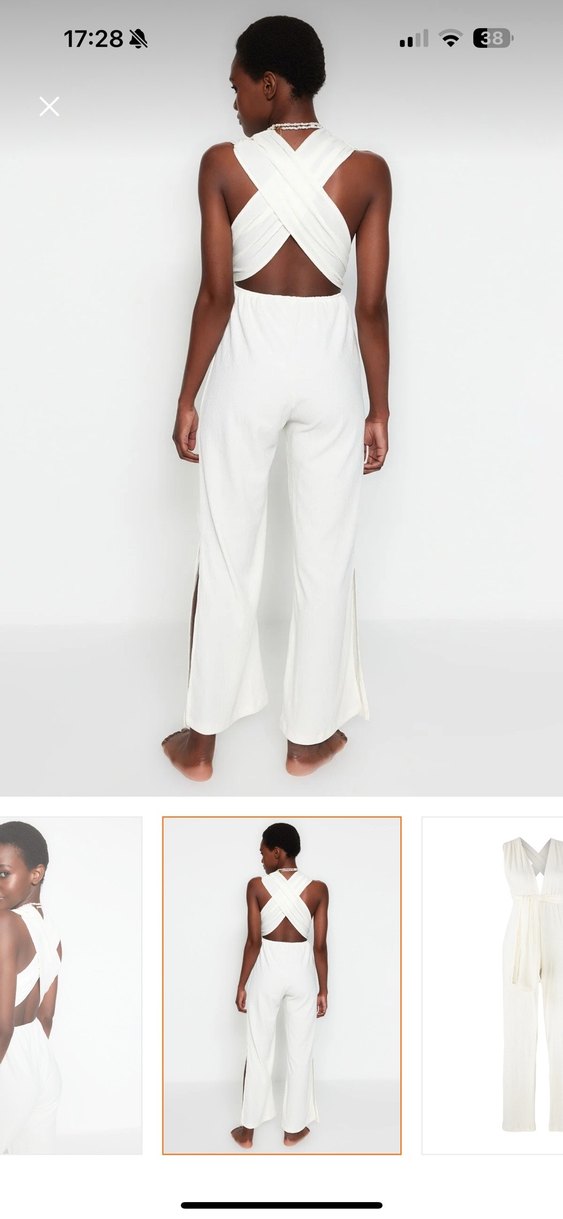 Kırık beyaz Tulum, V Yaka, Kolsuz - Görsel 4