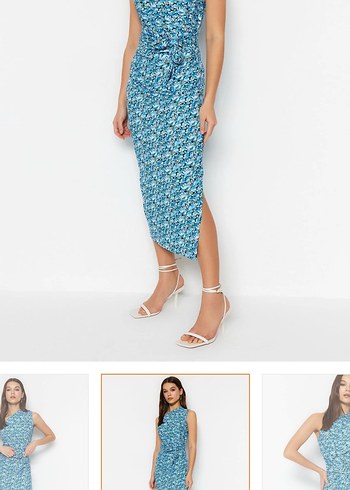 Mavi Drapeli Tek omuz Uzun Elbise - Görsel 2