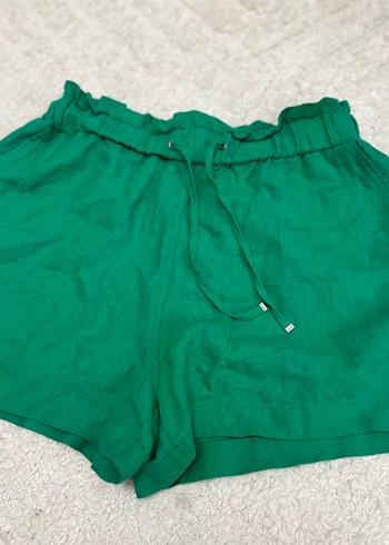 Yeşil Kemerli Keten Mini Şort - Görsel 2