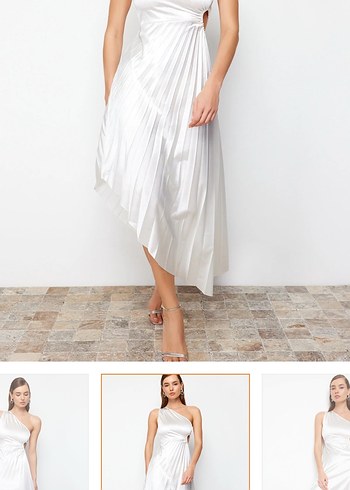 Beyaz Straplez Piliseli Uzun Elbise - Görsel 2