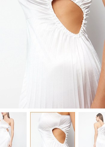 Beyaz Straplez Piliseli Uzun Elbise - Görsel 4