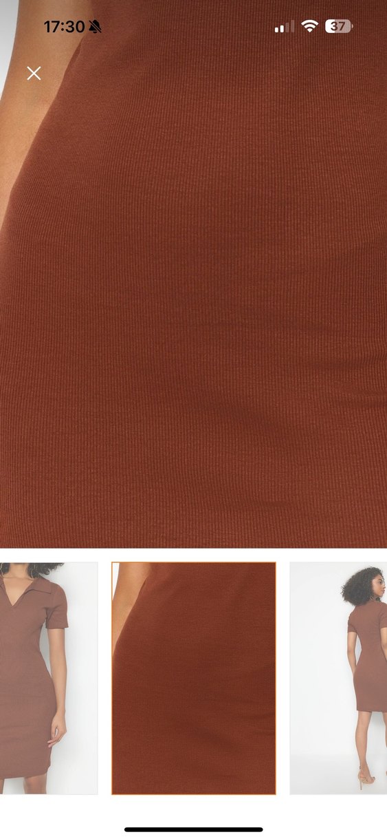 V Yaka kısa kol  Midi Kahverengi Elbise - Görsel 2