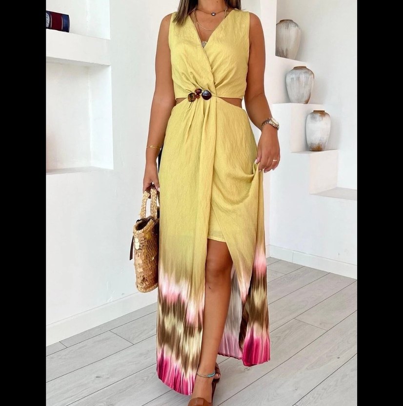 Yanları pencereli boncuk detaylı elbise - Görsel 2