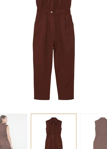 Kahverengi  Kadın Kumaş Tulum - Görsel 5