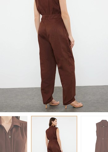 Kahverengi  Kadın Kumaş Tulum - Görsel 4