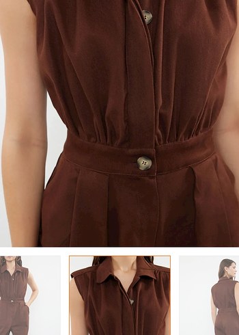 Kahverengi  Kadın Kumaş Tulum - Görsel 3