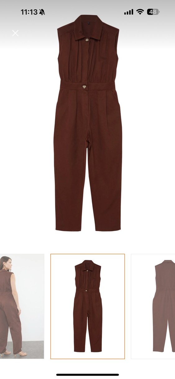 Kahverengi  Kadın Kumaş Tulum - Görsel 5