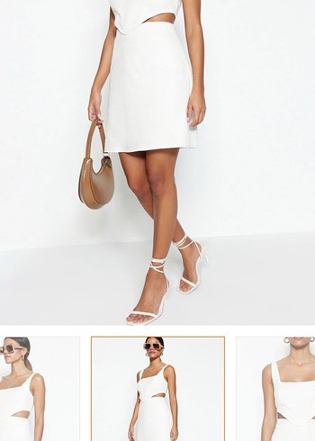 Beyaz Straplez Mini Elbise - Görsel 2