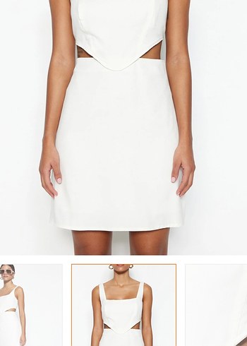 Beyaz Straplez Mini Elbise - Görsel 3