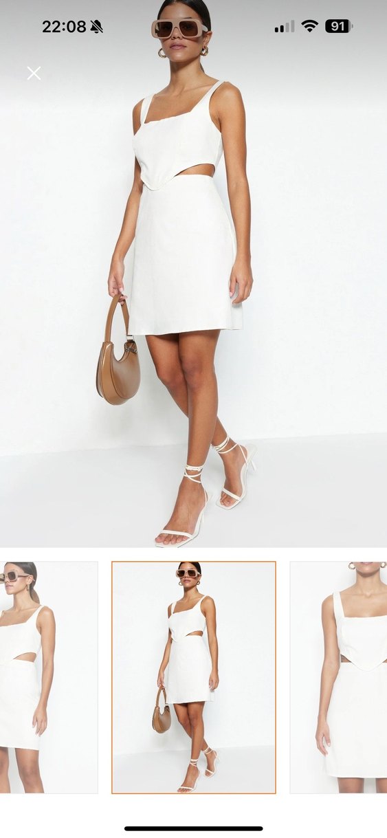 Beyaz Straplez Mini Elbise - Görsel 2