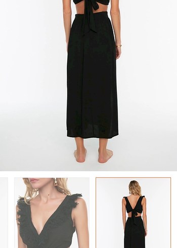 Siyah V Yaka Uzun Bohem Elbise - Görsel 3