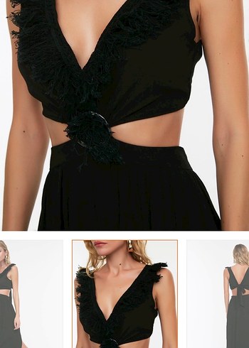 Siyah V Yaka Uzun Bohem Elbise - Görsel 2