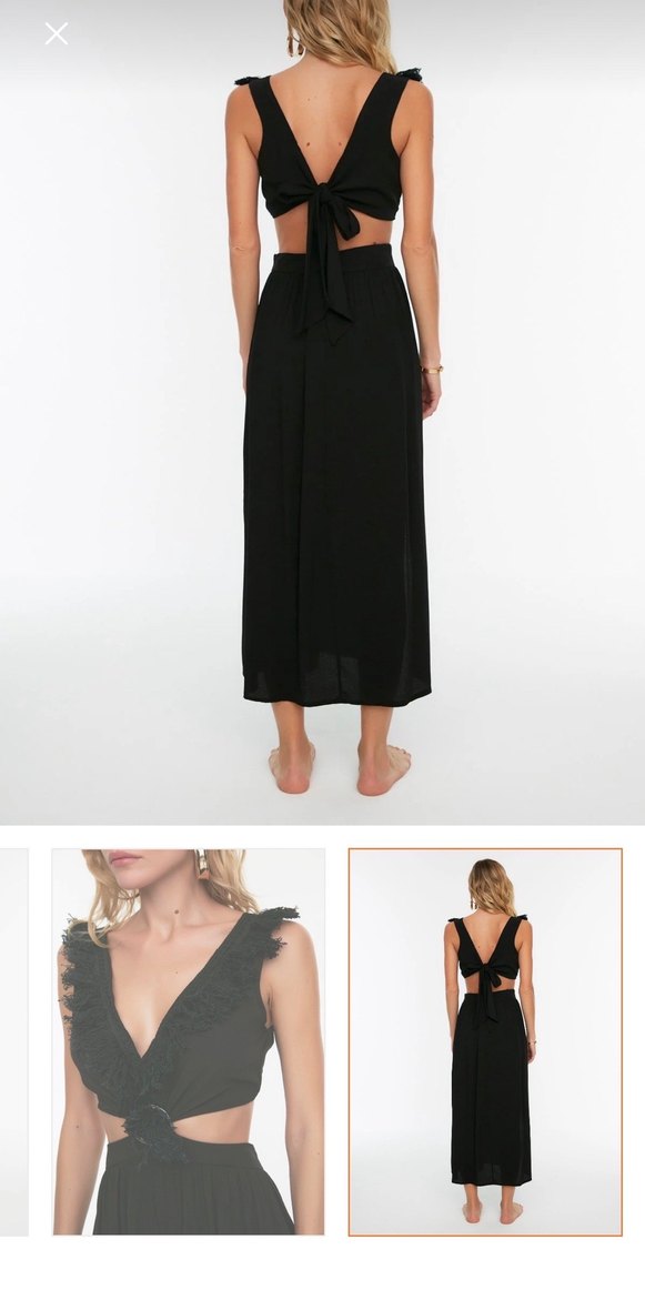 Siyah V Yaka Uzun Bohem Elbise - Görsel 3