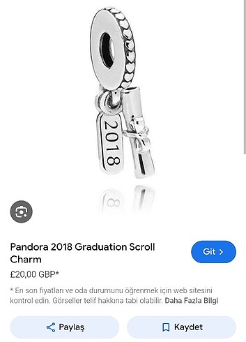 Beden beyaz Renk Pandora mezuniyet charm 2018