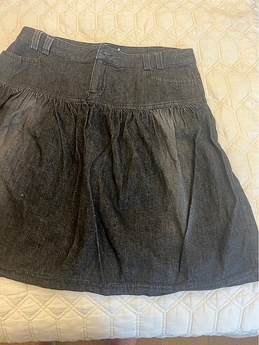 H&M marka large beden likralı taşlanmış kot jean etek, boyu dizd