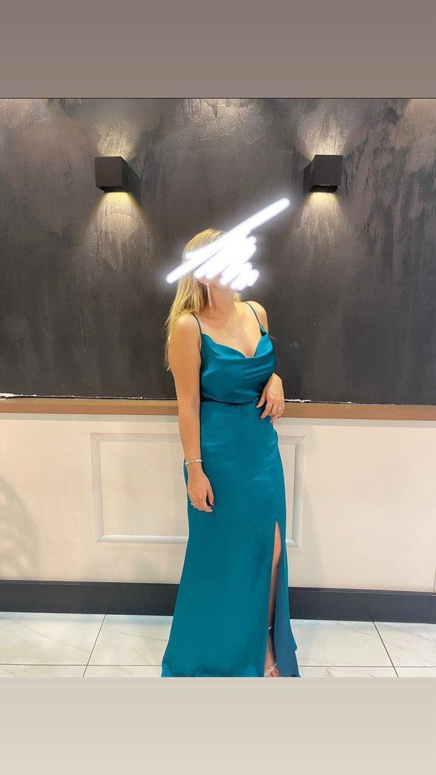 Kadın Petrol Yeşili Drapeli Uzun Abiye Elbise - Görsel 2