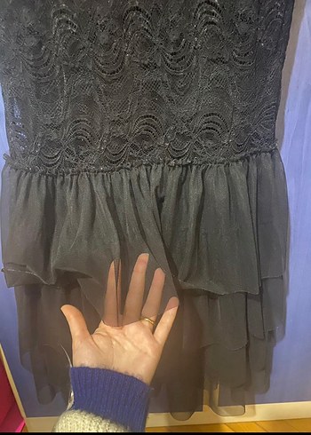 Siyah V Yaka Uzun Drapeli Kadın Elbise - Görsel 5