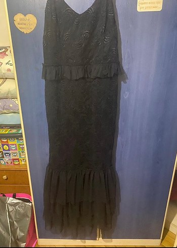 Siyah V Yaka Uzun Drapeli Kadın Elbise - Görsel 3