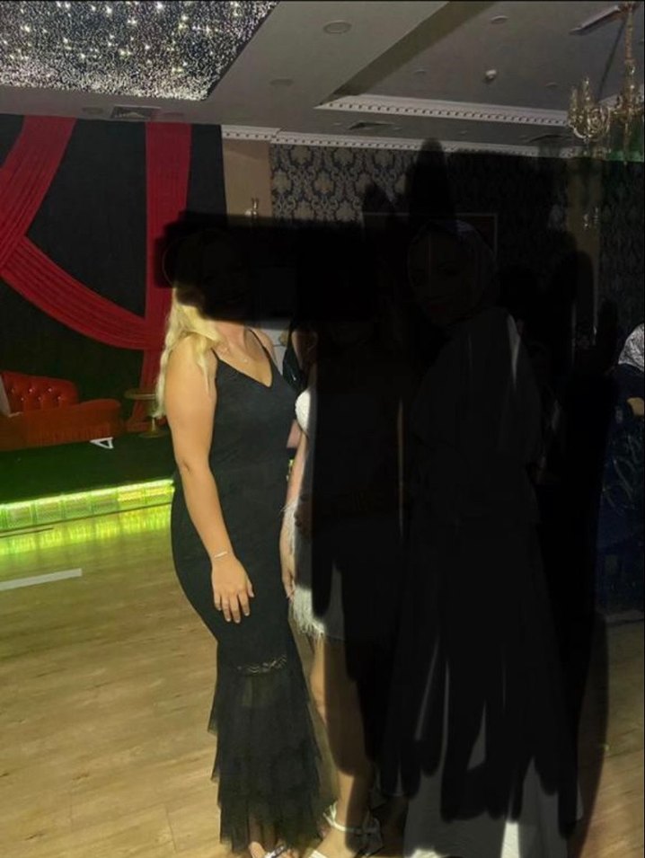 Siyah V Yaka Uzun Drapeli Kadın Elbise - Görsel 2