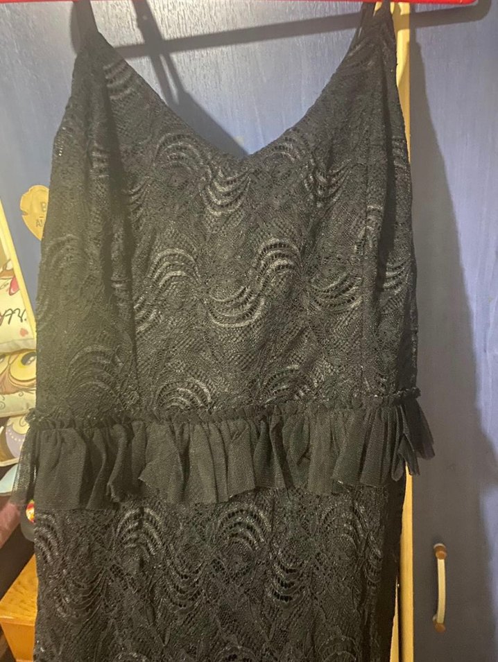 Siyah V Yaka Uzun Drapeli Kadın Elbise - Görsel 4