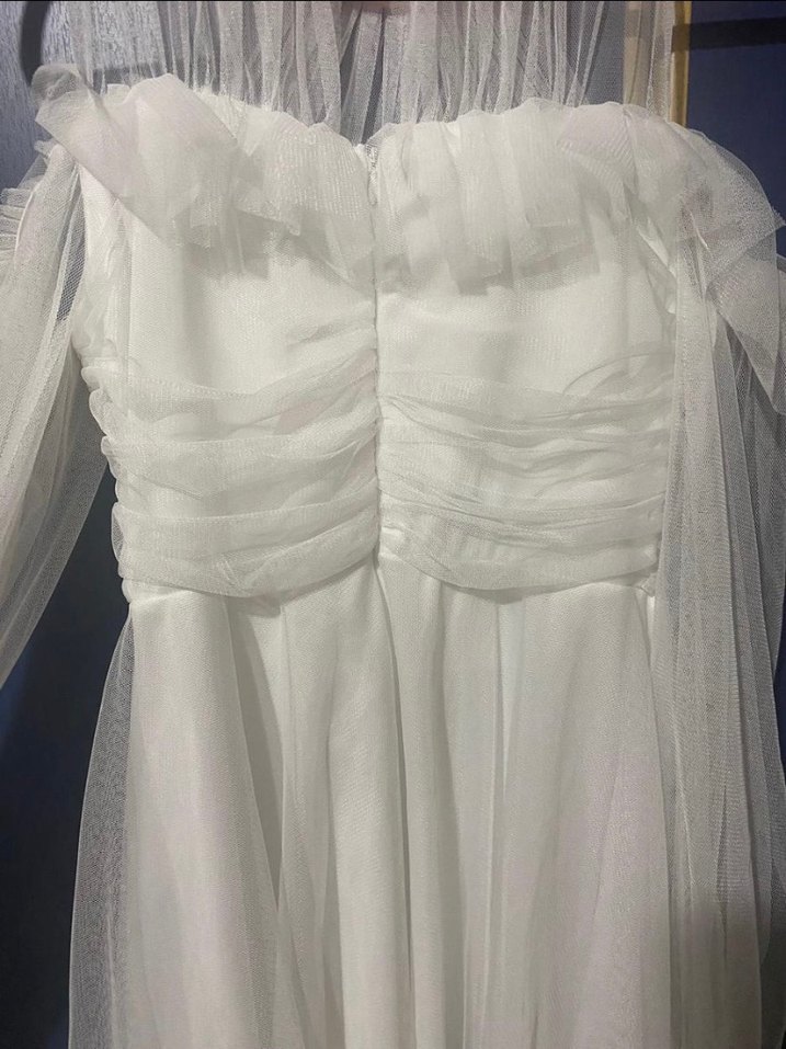 Uzun Kollu Drapeli Beyaz Bohem Gelinlik - Görsel 4