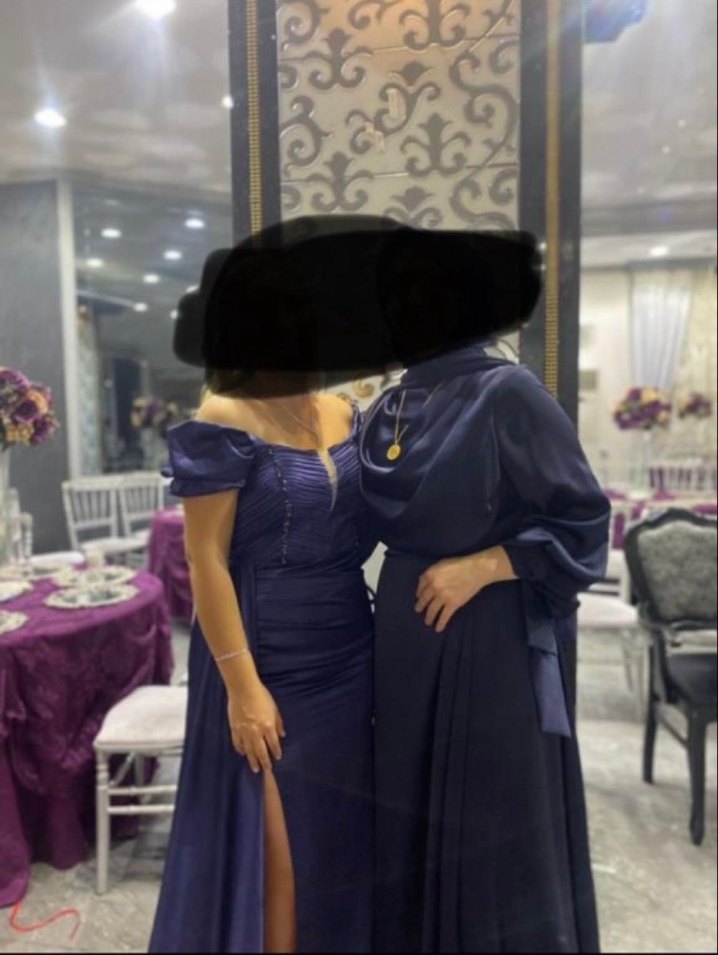 Parlak Lacivert Drapeli Uzun Abiye Elbise - Görsel 2