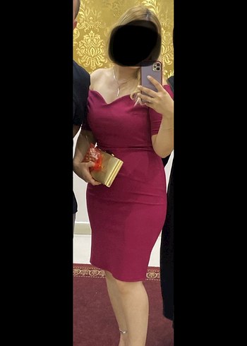 Bordo Kayık Yaka Modern Kalem Elbise