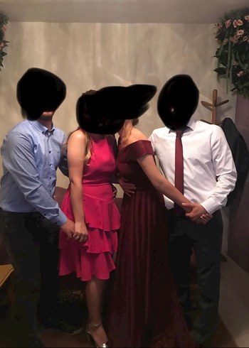 Fuşya kat kat abiye elbise - Görsel 3