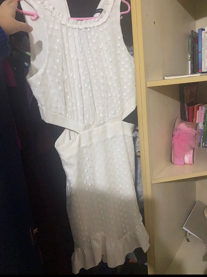 Dantel Detaylı Beyaz Mini Elbise - Görsel 5