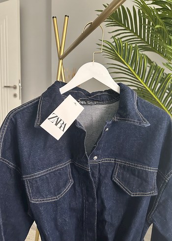 Zara Zara Kemerli Lacivert Kadın Denim Ceket
