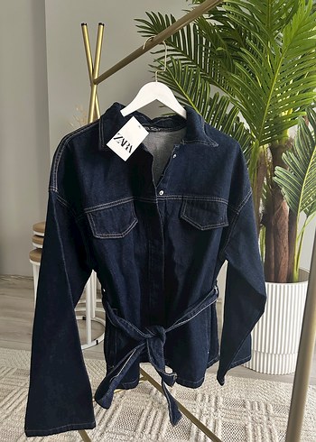 s Beden Zara Kemerli Lacivert Kadın Denim Ceket