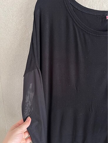 Tül kollu oversize bluz - Görsel 2