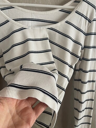 Sırt dekolteli çizgili bluz - Görsel 4