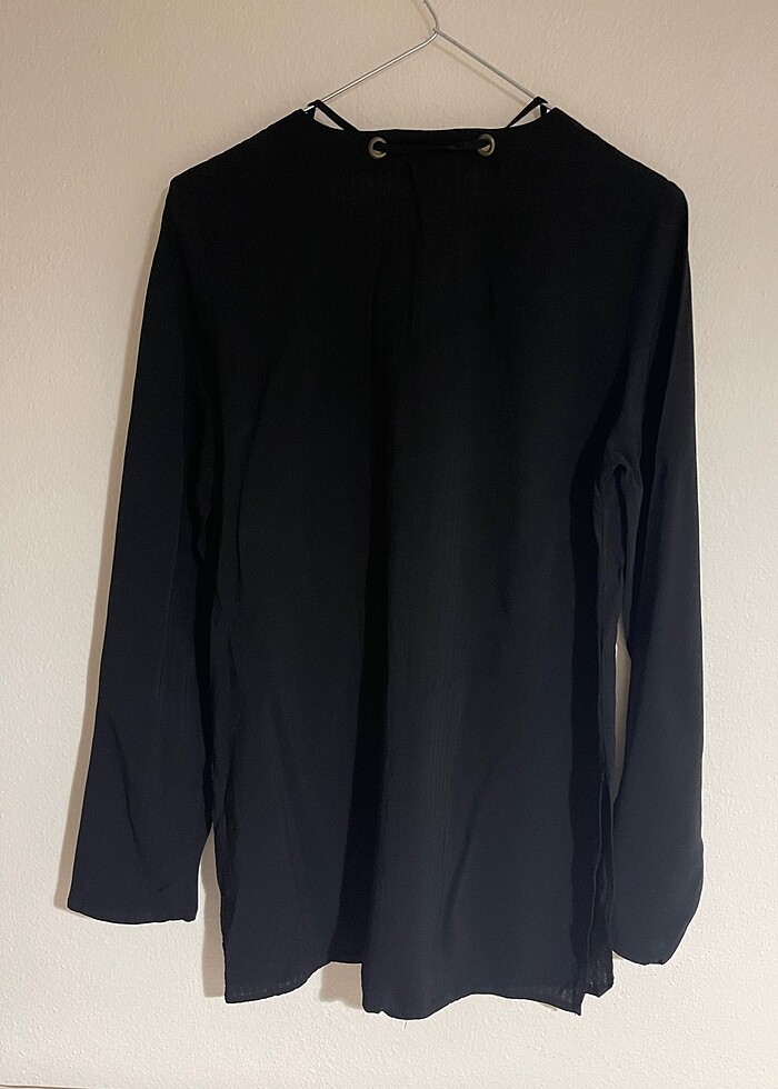 Siyah ince tunik bluz - Görsel 4