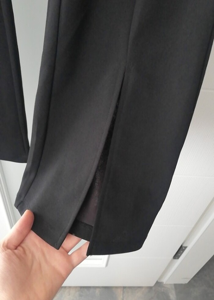 Koton siyah ispanyol paça yırtmaçlı pantolon tayt  - Görsel 2