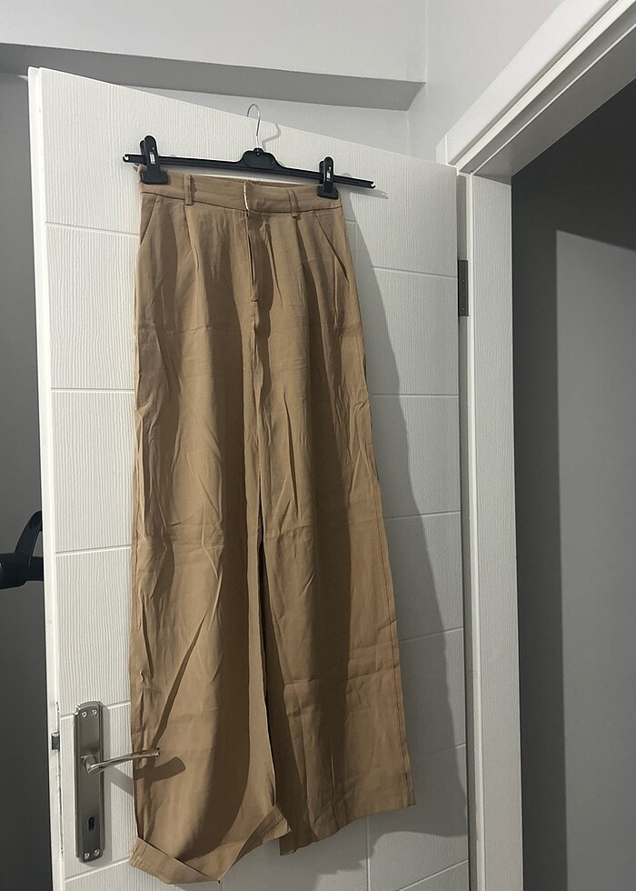 Piliseli camel bol pantolon - Görsel 2