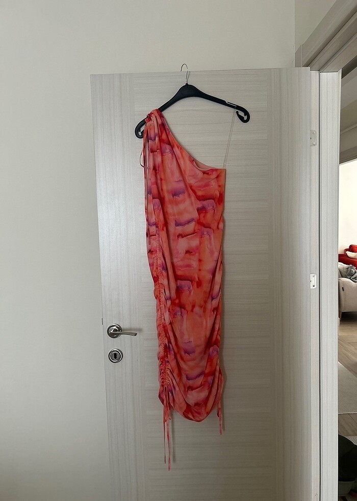 Batik desen tek kol elbise - Görsel 3