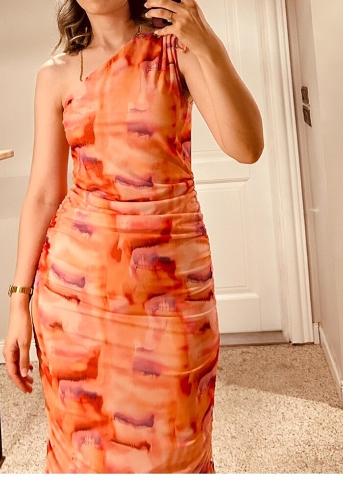 Batik desen tek kol elbise - Görsel 2