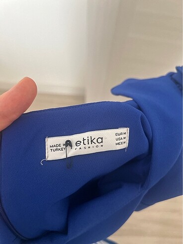 Saks mavi kare yaka midi elbise - Görsel 6