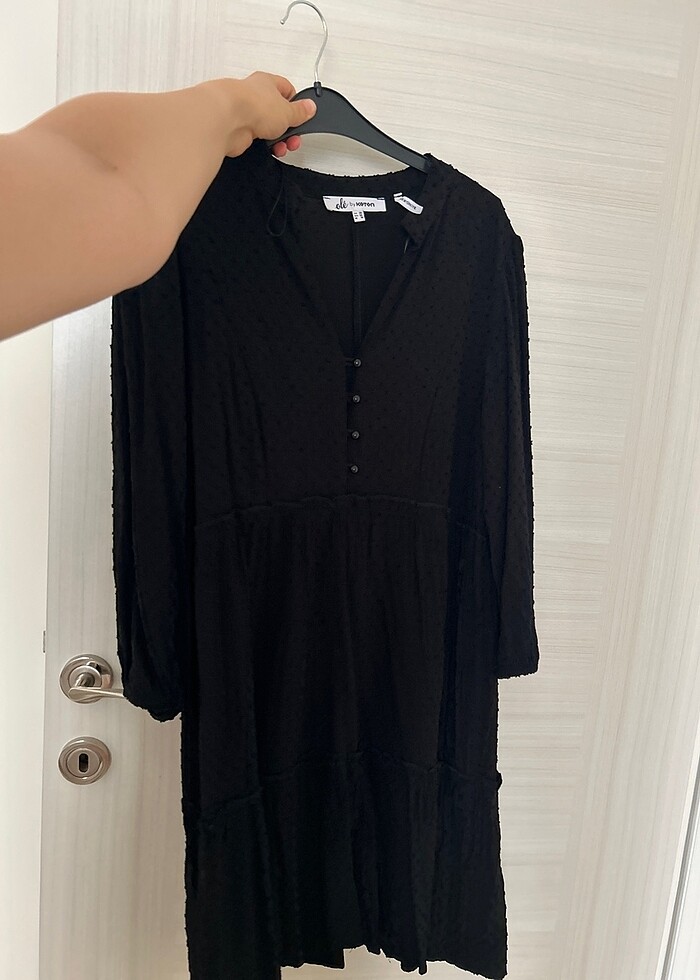 Bürümcük elbise siyah bol - Görsel 2