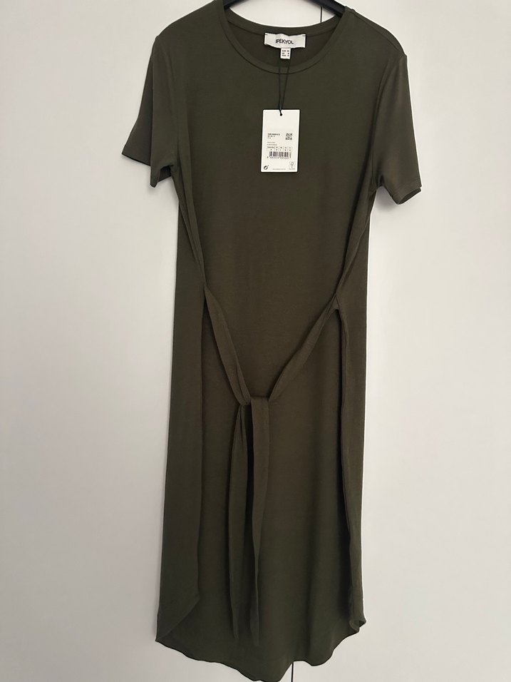 İpekyol haki kendineden kemerli penye elbise yeni etiketli - Görsel 3