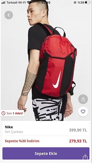 Orjinal Nike büyük boy çok gözlü sırt çantası yeni etiketli sıfı