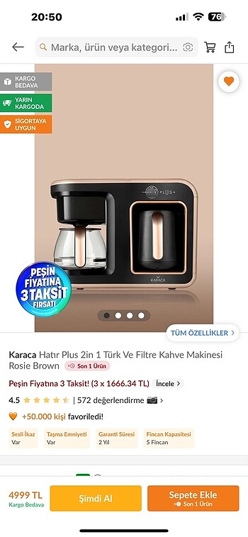Karaca filtre kahve Türk kahvesi makinesi temiz sorunsuz garanti
