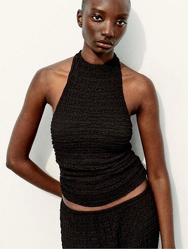 Zara dokulu halter yaka top