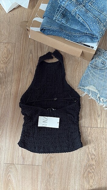 s Beden Zara dokulu halter yaka top